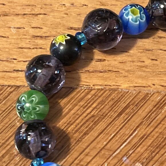 Venetian Art Glass Millefiori Swirl Optic Beaded Stretch Elastic Bracelet - Picture 2 of 5